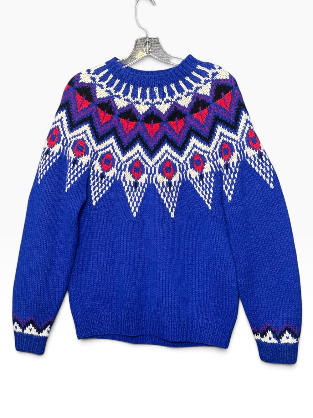 Marsh Landing Hand Knits Shetland Wool Fair Isle Sweater Blue S Vintage Nordic